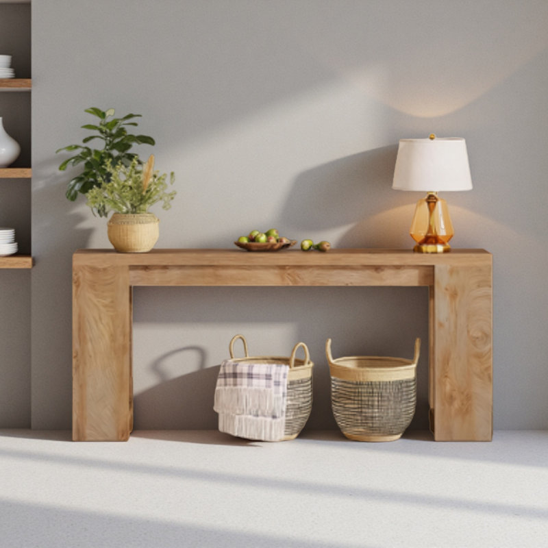 Console en bois, table d'entrée avec canapé, Brun