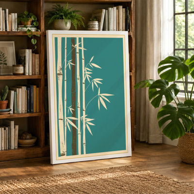 Bamboo in Teal Japandi - Wrapped Canvas