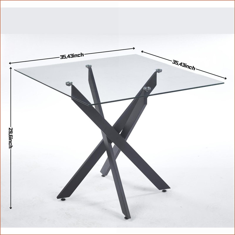 Table basse moderne en verre trempé avec pieds croisés en métal - Salon, facile à nettoyer et stable, Noir