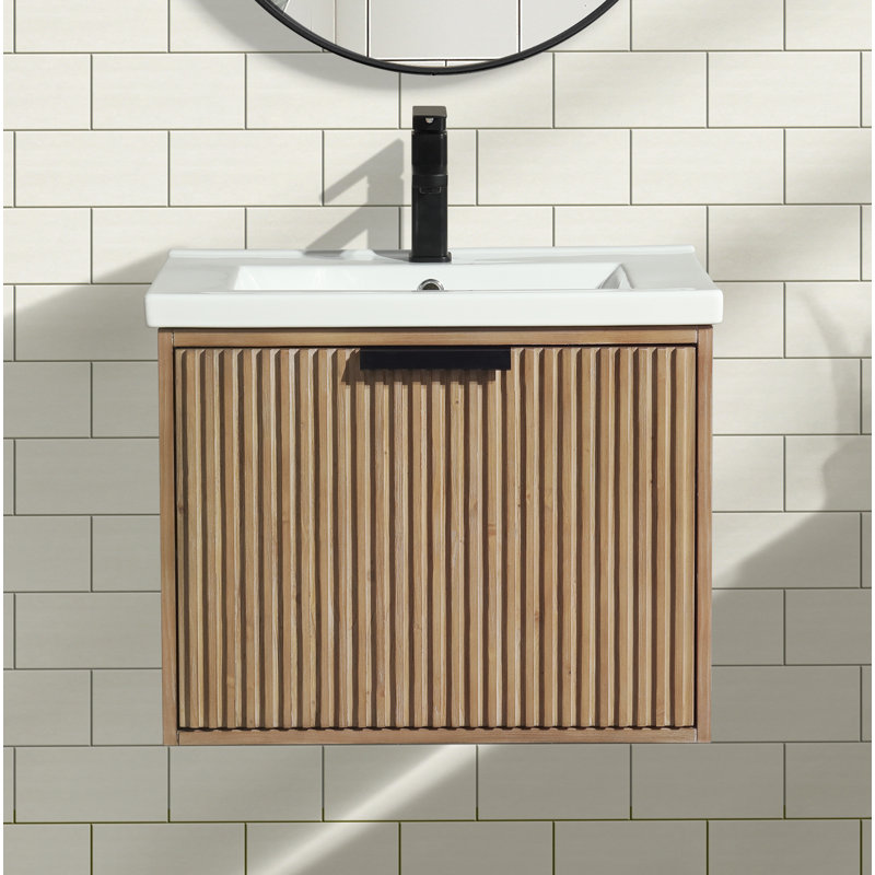Anelie 24" Wall-Mounted Single Bathroom Vanity Set, Weathered Fir, Matte Black