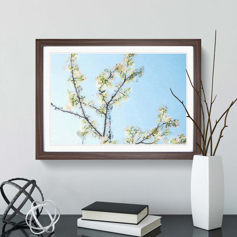 A White Cherry Blossom Tree in Abstract - Framed Print, 62cm H x 87cm W x 2cm D, Walnut Framed