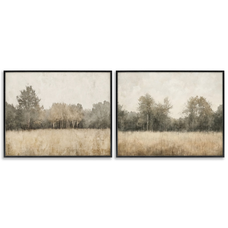 Ensemble de 2 giclées encadrées Woodland Watercolor Field, par Mona Grace, H 16 po x l 40 po, Giclée encadrée noir minuit