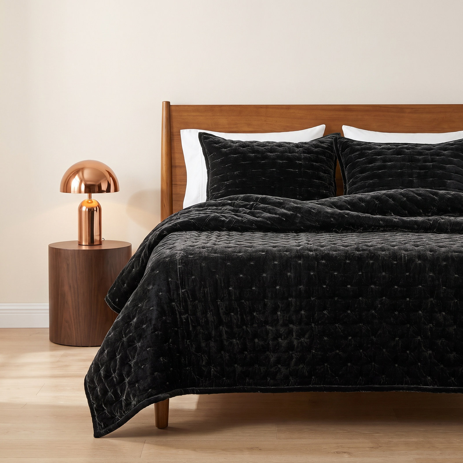 Stella Velvet Quilt Set, Black, King Quilt
