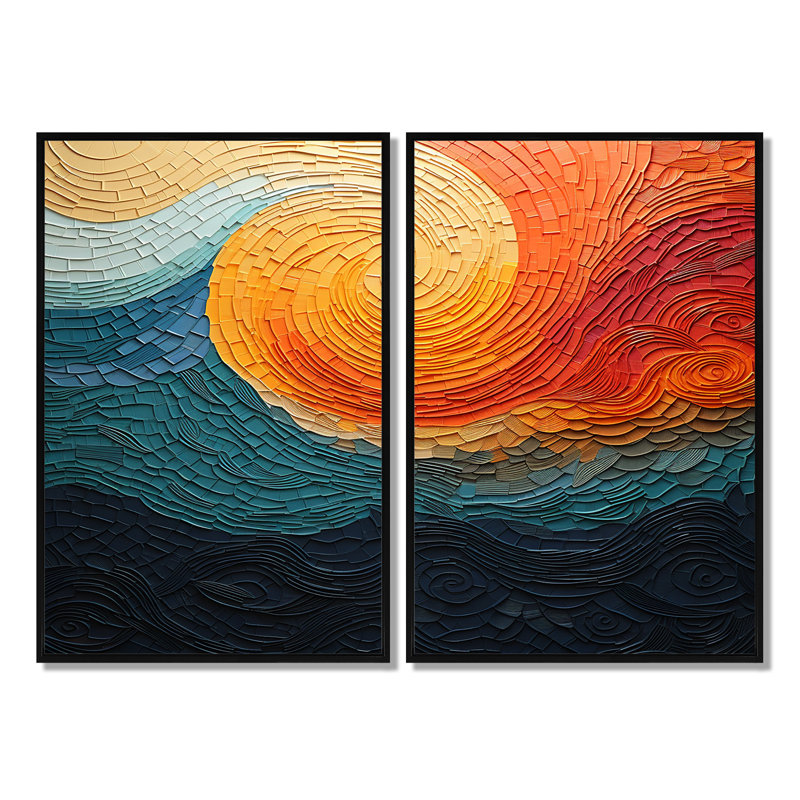 «Teal Orange Op Art Rhythmic Illusion III», impressions sur toile bleu sarcelle, Black, 36" H x 48" W