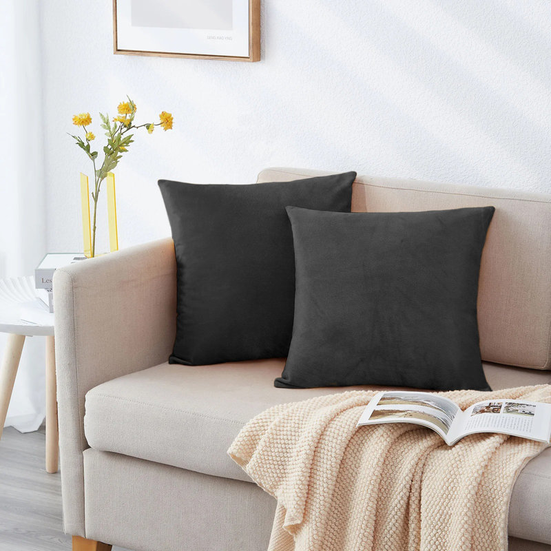 Perignan Square Scatter Crushed Velvet Cushion Cover, Black