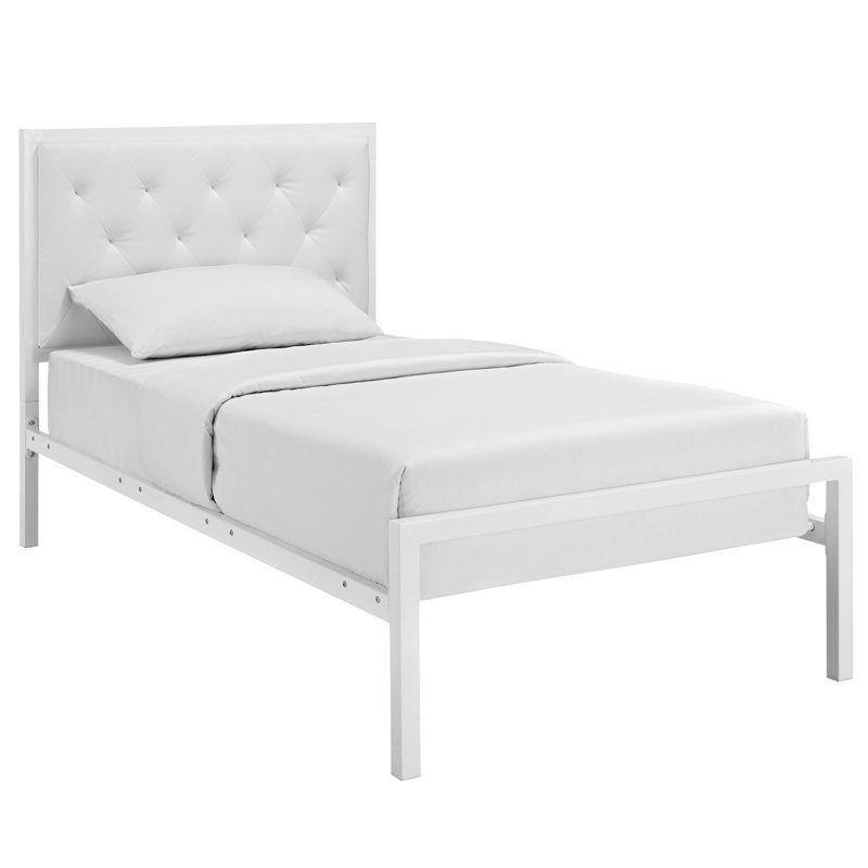 Mia Vinyl Platform Bed Frame, Twin, White