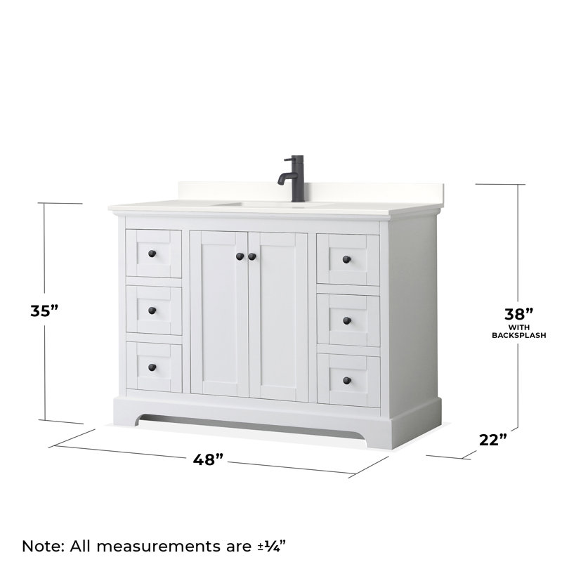 Avery 48'' Single Bathroom Vanity with Quartz Top, Matte Black, White, White Quartz