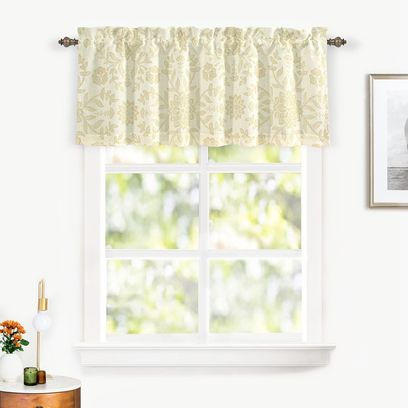 Cantonnière Twyla, Ivoire/beige, H 18 po x l 52 po, Motif floral