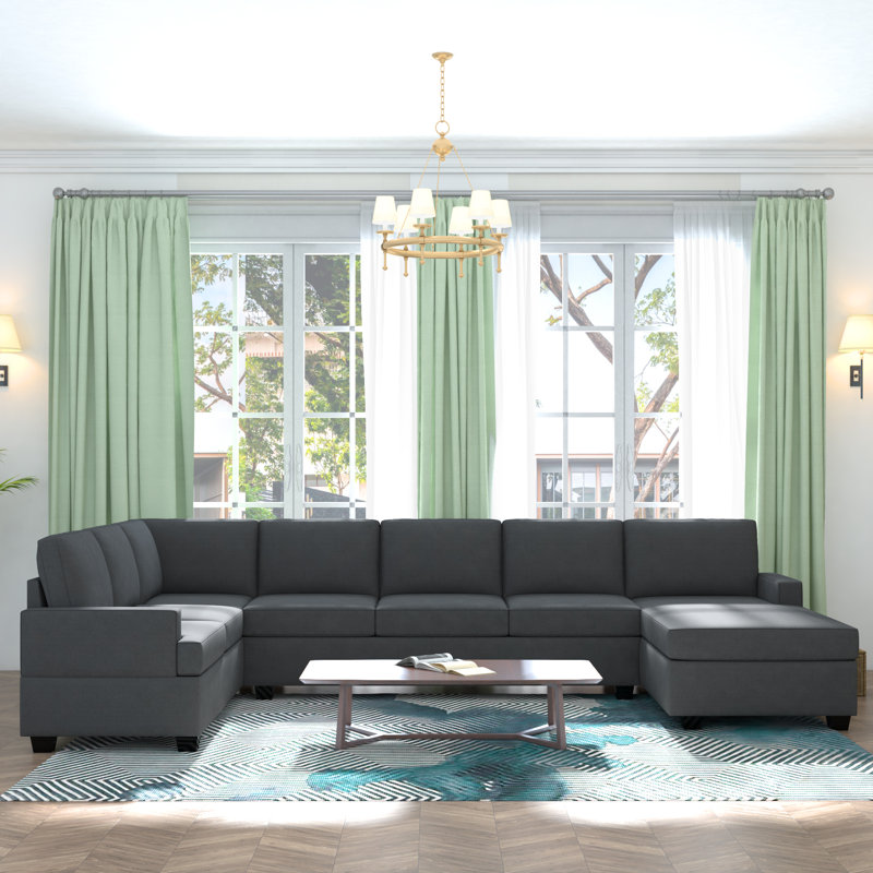 125.6" U-Shaped Oversized Sectional Sofa Couch Linen Upholstered Convertible Sofa&Couch With Wider Seat And Chaise