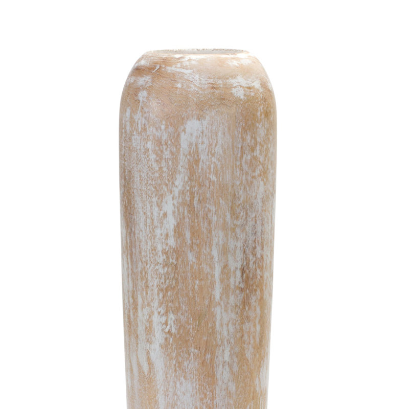 Michela Wood Table Vase, Light Brown/White