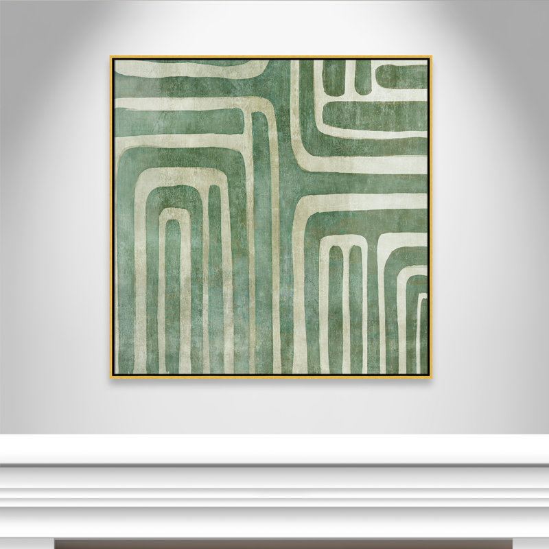 «Whimsical Green I Print» par Emma Peal, Cadre flottant doré, H 41,5 po x l 41,5 po x P 2 po