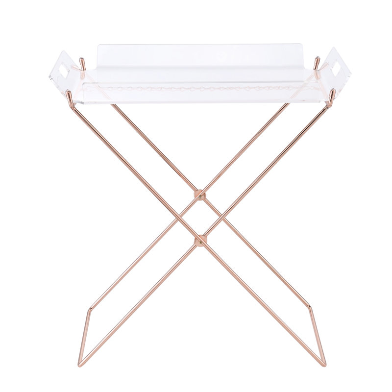 Élégante table portative en acrylique transparent avec base et plateau amovible en X