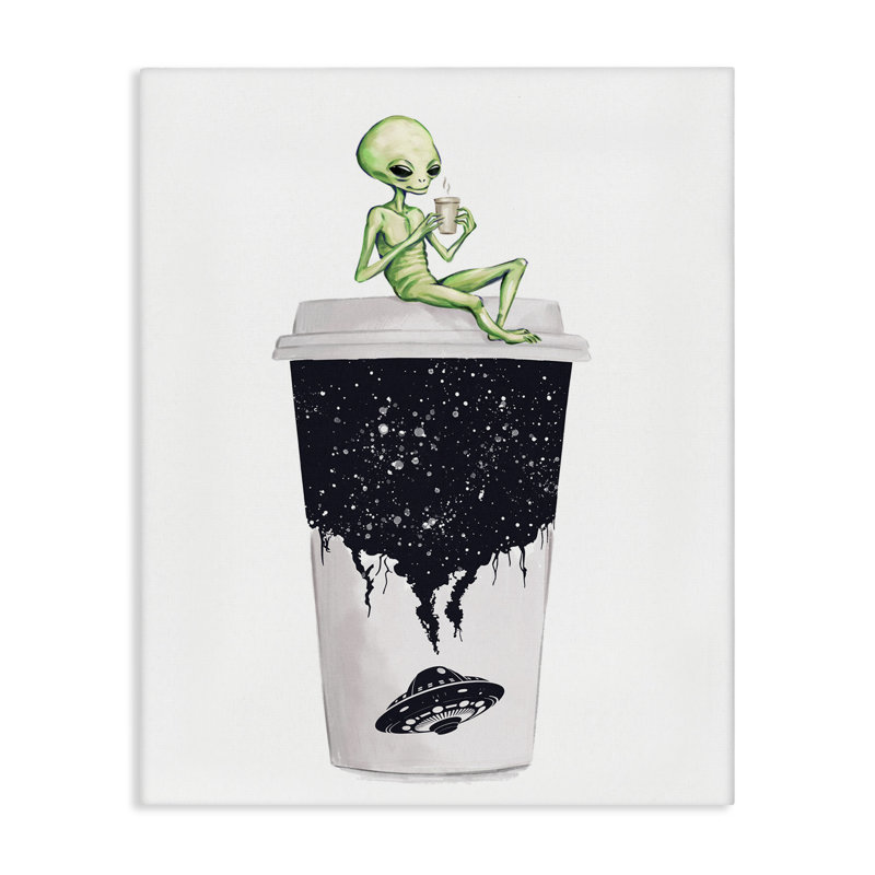 Art mural sur toile Alien & Coffee Cup par Ziwei Li, H 40 po x l 30 po