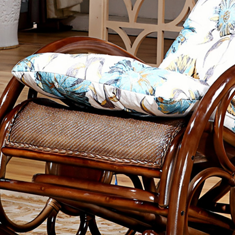 Chaise berçante élégante en rotin, Blanc / Bleu / brun foncé