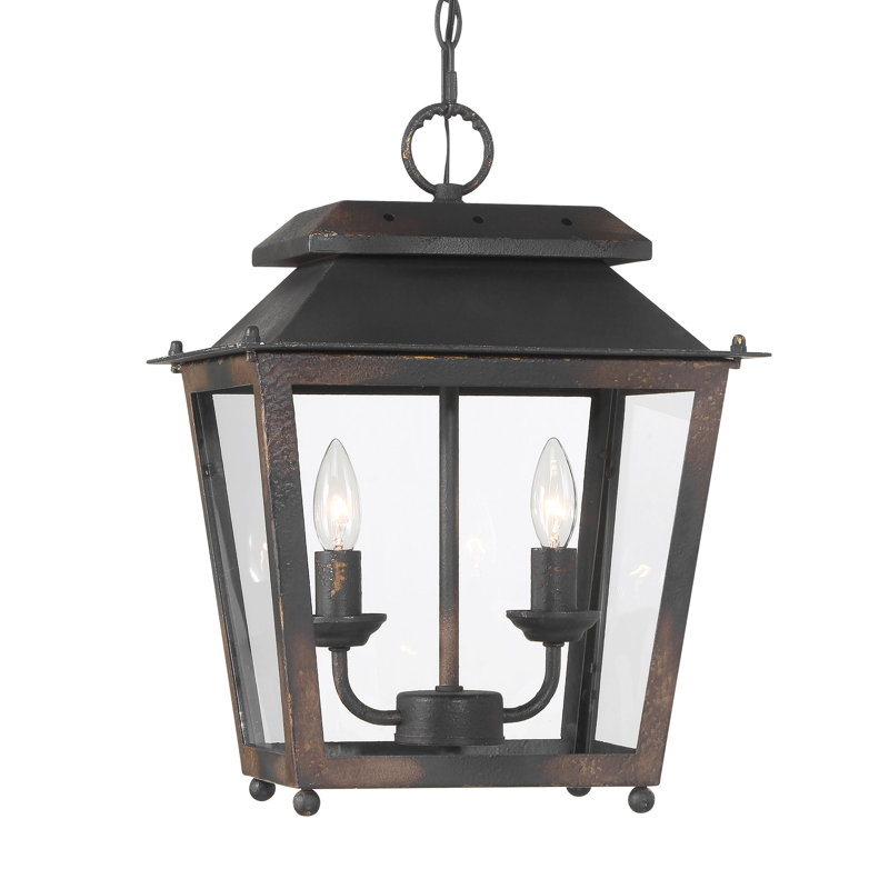 Mini-luminaire suspendu 2 lumières Aramie avec verre transparent, Fer noir antique