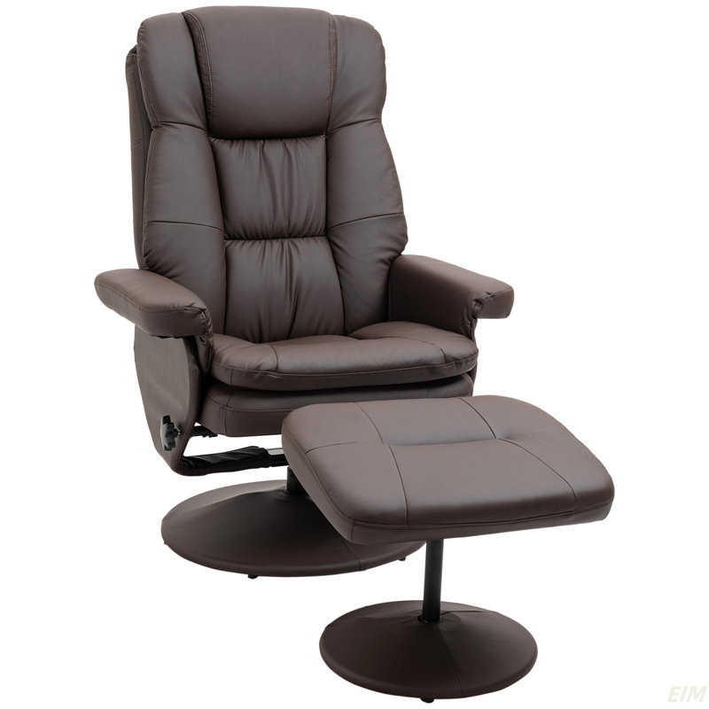 Recliner And Ottoman With Wrapped Base, Swivel PU Leather Reclining Chair With Footrest For Living Room, Bedroom And Home Office (Chair)