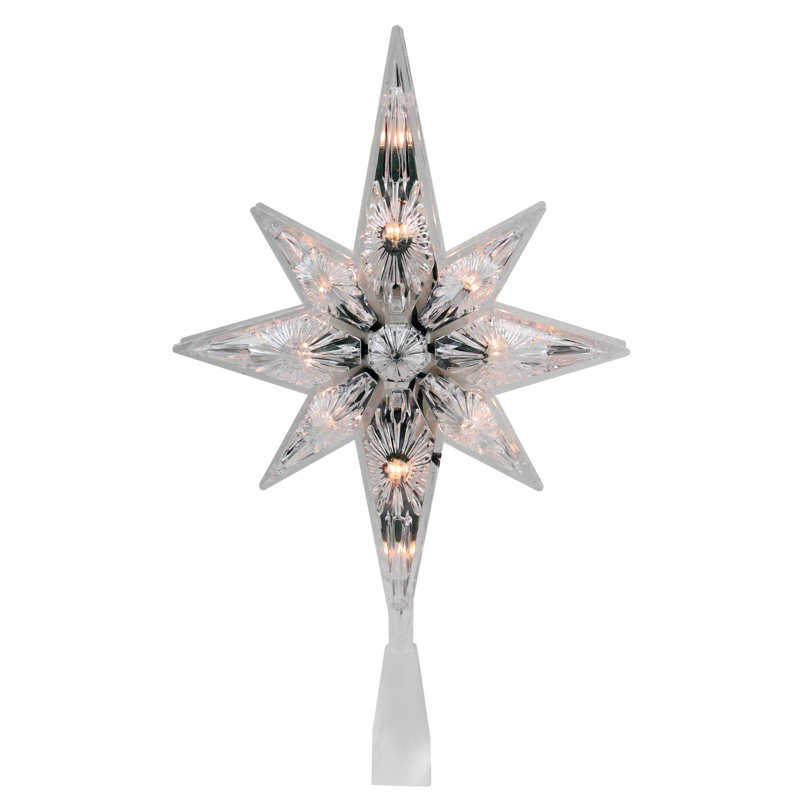 Lighted Faceted Star of Bethlehem Christmas Tree Topper Clear Lights, Silver