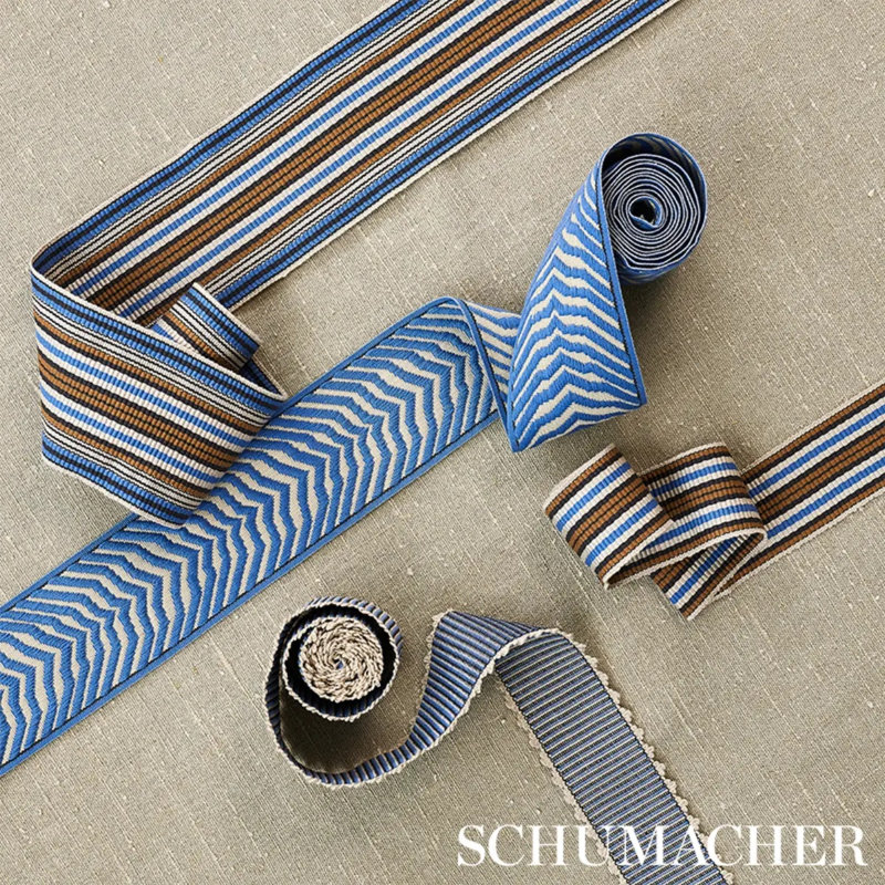Schumacher x Neisha Crosland Arcure Ripple Tape, Blue/Ivory