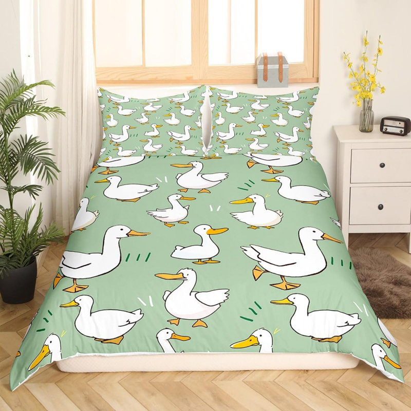 Ensemble de literie de canard de dessin animé Housse de couette simple pour animaux de ferme de taille simple pour enfants