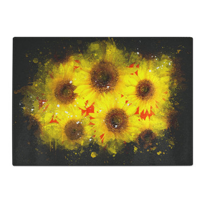 Tempered Glass Wall of Sunflowers Paint Splash Chopping Board