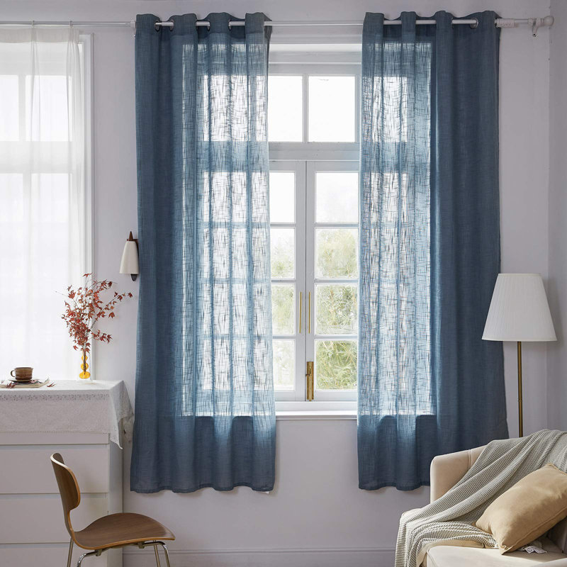 Paire de rideaux semi-transparents avec œillets Kimbrick, Bleu nouveau, L 54 po x L 95 po