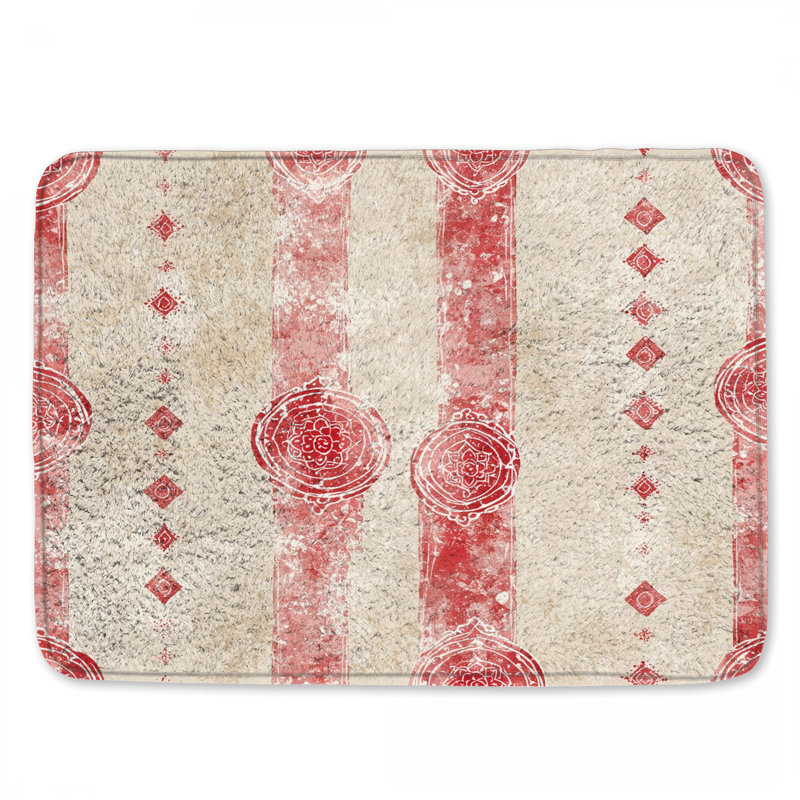 Tapis de bain rouge beige à rayures Mandala, L 24 po x L 17 po