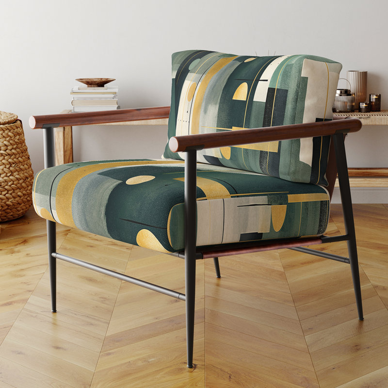 Fauteuil d'appoint rembourré abstrait doré et vert, Doré