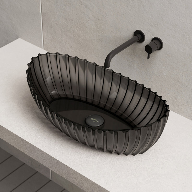 MonBlari 23" X 13" Ingot Resin Vessel Sink Matte Black, Black