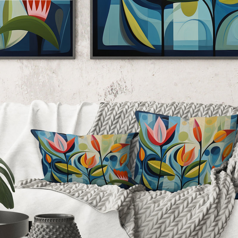 Coussin vert Mid Century Mod Nature II - imprimé abstrait Mid-Century, Rectangulaire, 12" x 20"