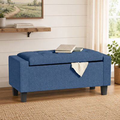 Banc de rangement capitonné en tissu avec repose-pieds avec accoudoirs et pieds en bois massif pour une organisation et des sièges polyvalents