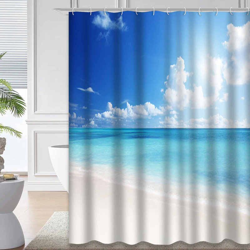 Plage de sable, mer, blanc, bleu, paradis, océan, vague, île, soleil, magnifique, avec 12 crochets, L 72 po x l 78 po