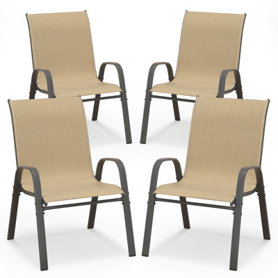 Ensemble de 4 chaises de patio pour l'extérieur, empilables et légères avec structure en métal et en polyester enduit de PVC