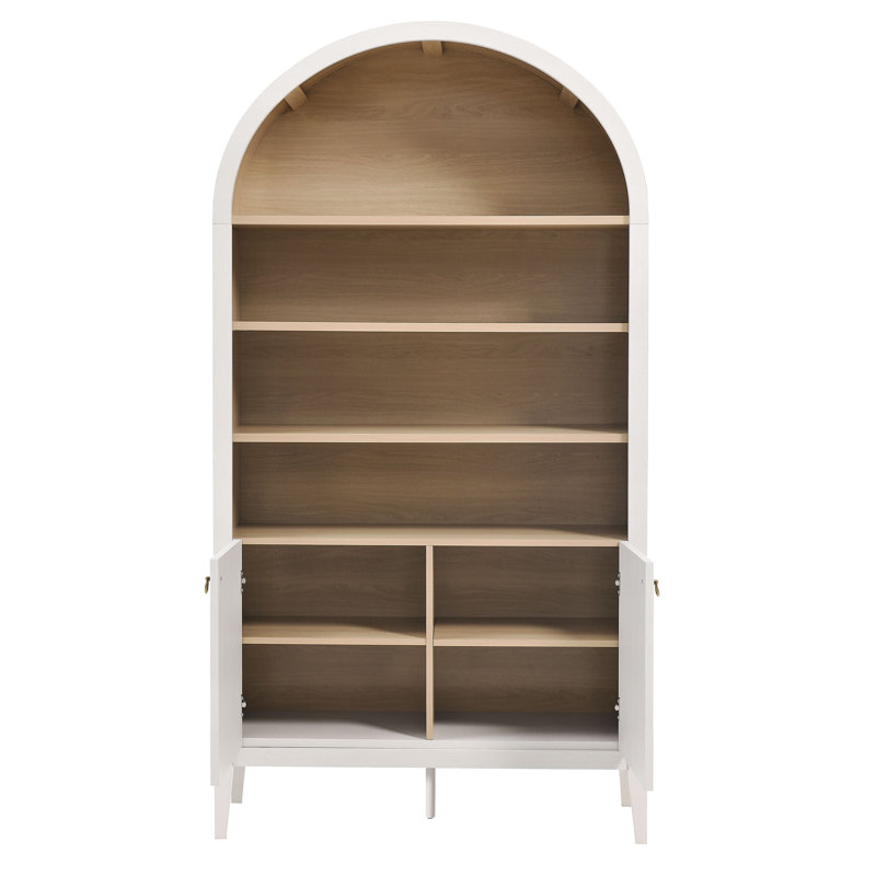 Nolan 74" Tall Arched Storage Display Cabinet Bookshelf, Ivory