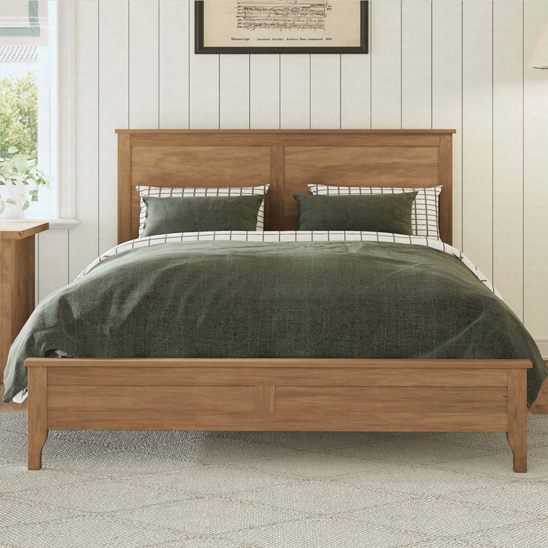 Lit plateforme moderne en bois massif avec tête de lit, support en lattes de bois robuste, structure en pin minimaliste