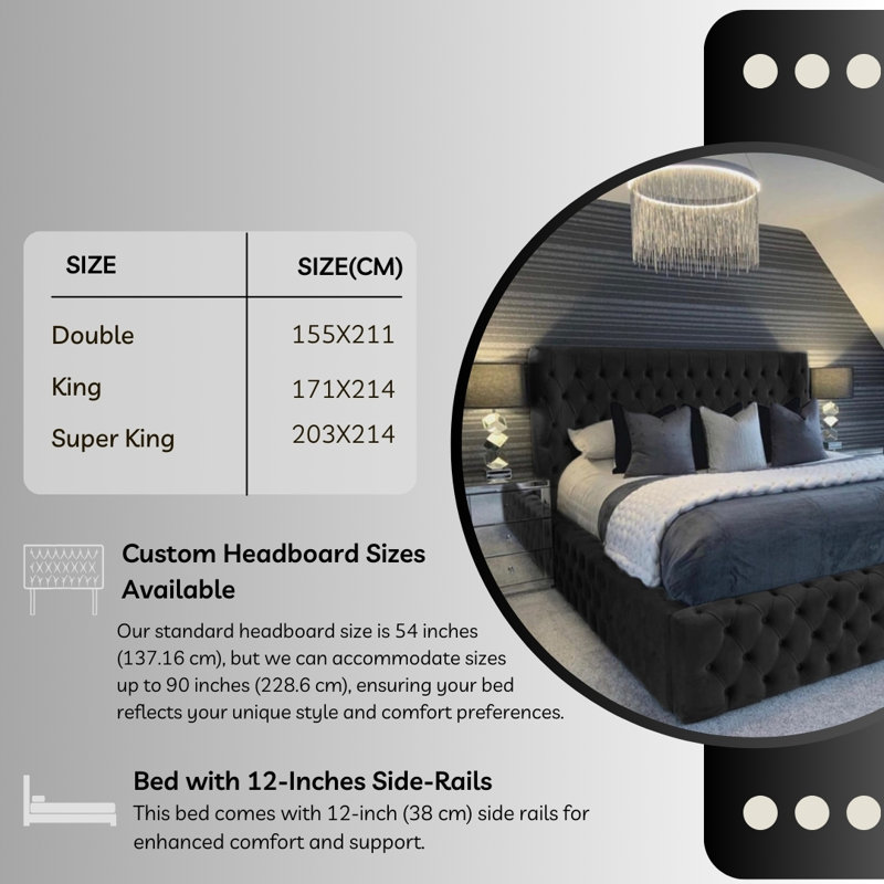 Aliyannah Upholstered Ottoman Storage Bed, Black, Double (4'6)