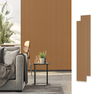 2 panneaux de lattes en bois insonorisées / insonorisées 3D de 106 x 20,5 po (ensemble de 2 / 30,2 pieds carrés)