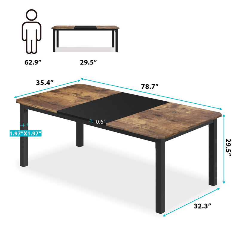 Industrial Dining Table For 6~8 People, 78.7" Long Kitchen Table, Wood Dining Table, Kitchen & Dining Room Table, Black