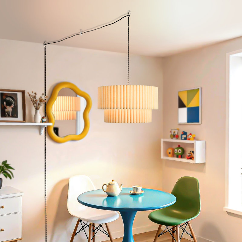 17.7" Modern 2-Tier Beige Plug-in Pendant Light