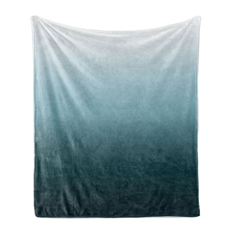 Hand Woven Throw Blanket, 50" W x 60" L, White/Blue Ombre