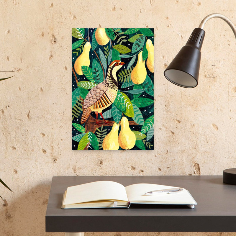 Partridge In A Pear Tree Abstract Contemporary Bird Animal Fruit Wall Art Print 1 Piece Wrapped Canvas Wall Art