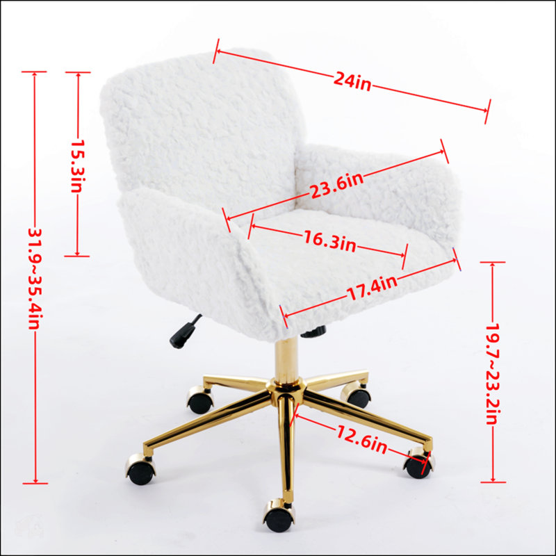 Chaise de bureau, chaise de bureau artificielle avec base en métal doré, chaise de bureau pivotante réglable, Noir