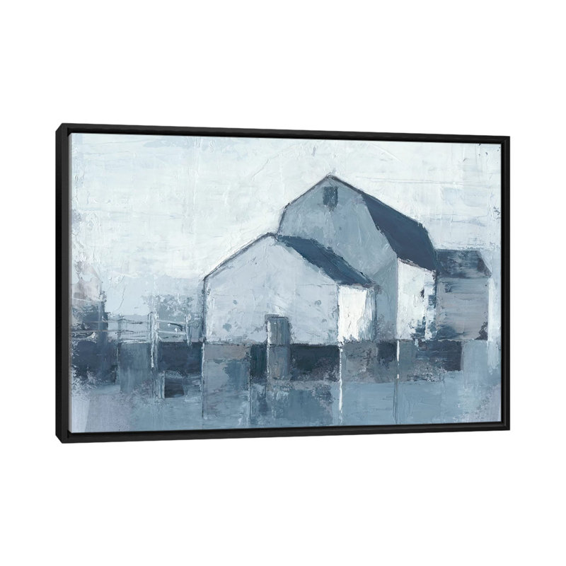 "Indigo Barns II" par Ethan Harper, reproduction d’art, H 18 po x l 26 po x P 1,5 po, Toile avec cadre noir, Pas de tapis