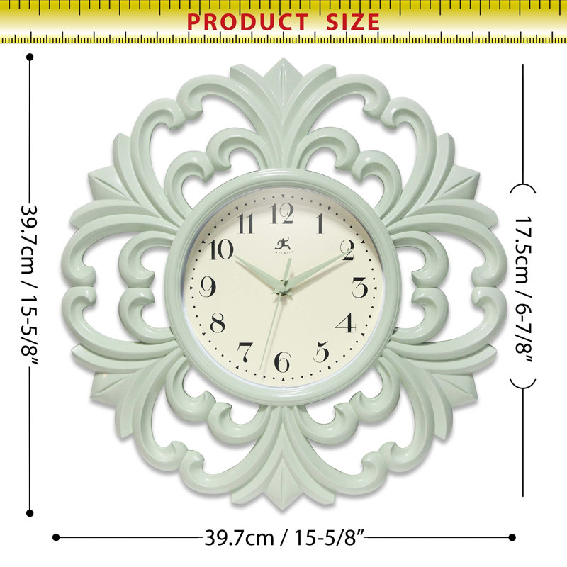 Horloge murale 15,5 po Siebeld Wisteria, Meadow Mist