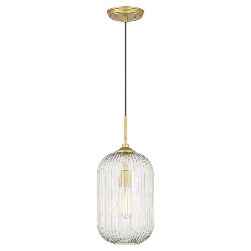 Luminaire suspendu simple en verre à intensité variable 1 lumière Dynamism, Laiton satiné