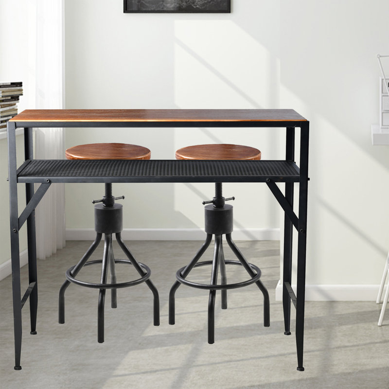 Ensembles de table et de chaises, plateau en bois robuste avec pieds en métal soudé, table de salle à manger rectangulaire avec tablette H 41,34 po H, tabourets de bar réglables H 23,22-29,13 po
