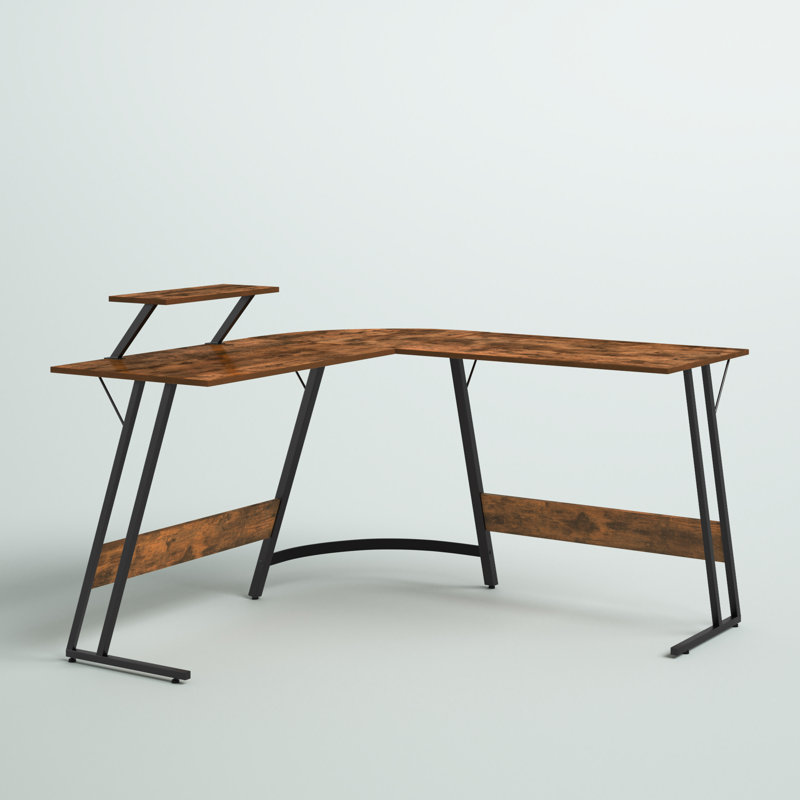 Lacey L-Shaped Metal Base Computer Desk, Brown/Black