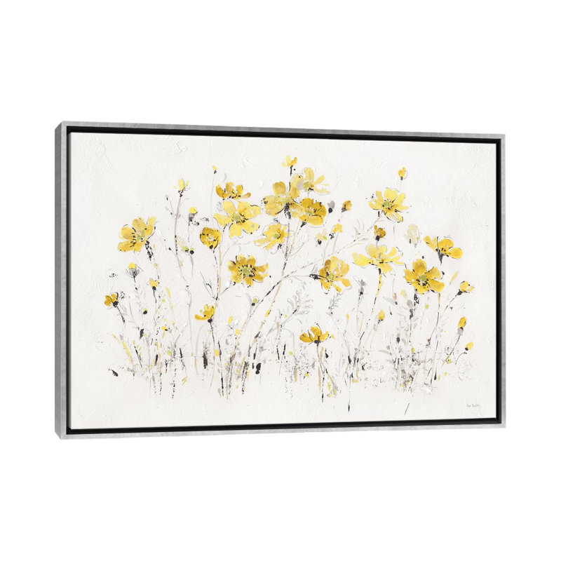 «Wildflowers I Bright Yellow» par Lisa Audit - reproduction d'art, H 18 po x l 26 po x P 1,5 po, Toile avec cadre argenté