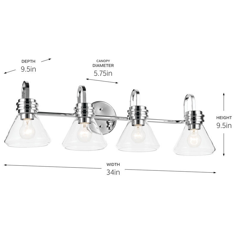34" 4-Light Vanity Light with Clear Glass, Chrome