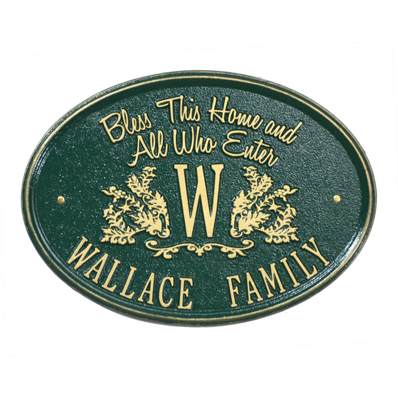 Plaque d'adresse murale Bless Our Home4-Line, Vert / doré, Oui