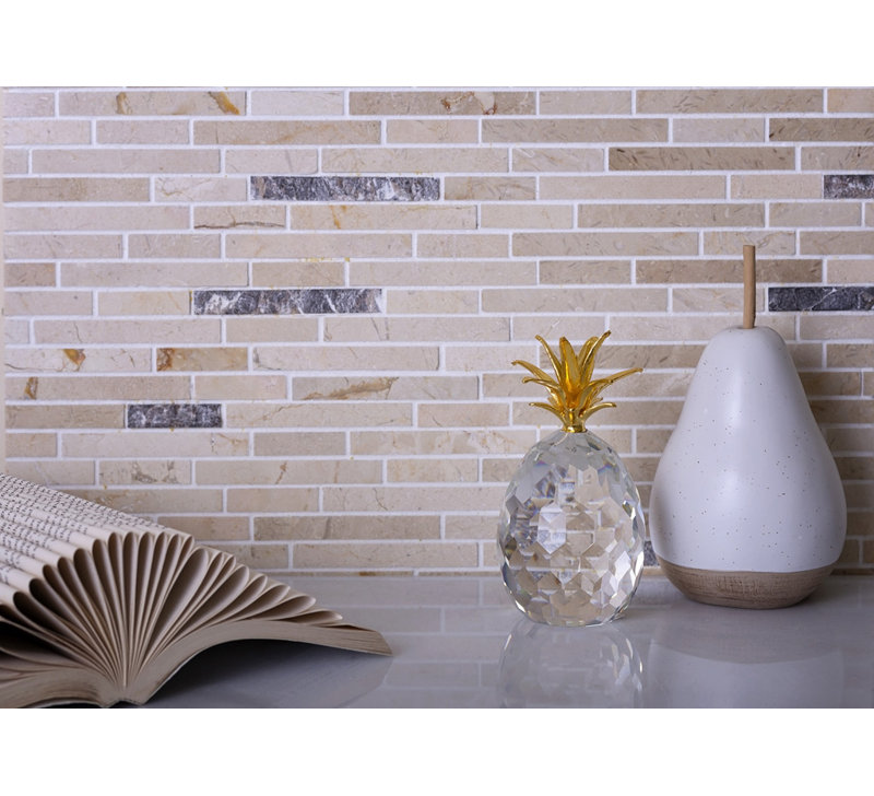 11.6" X 12" Linear Marble Mosaic Tile, Beige